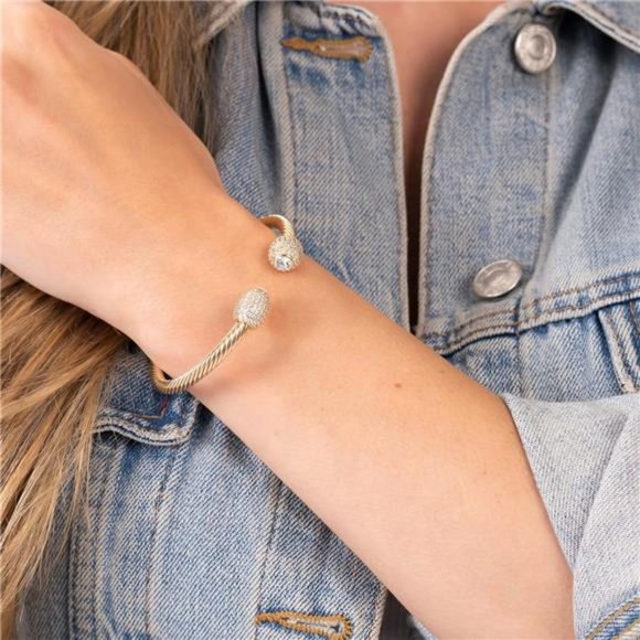 18K Gold Plated Crystal Cable Bangle Bracelet For Women - Cuff Bangle Bracelet - Picture 2 of 7